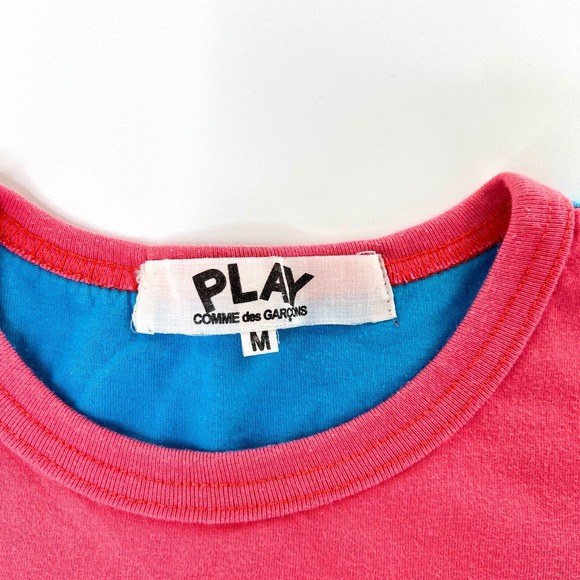 Play Commes Des Garcons M Multicolor T-Shirt Crew Neck Cotton Knit Colorblock - Picture 2 of 6